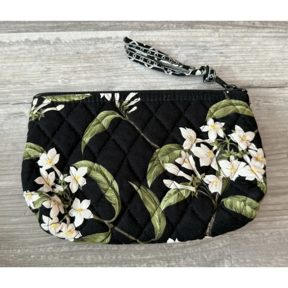 Retired Vera Bradley Black Jasmine Floral Quilted Medium Tote & Makeup Bag EUC